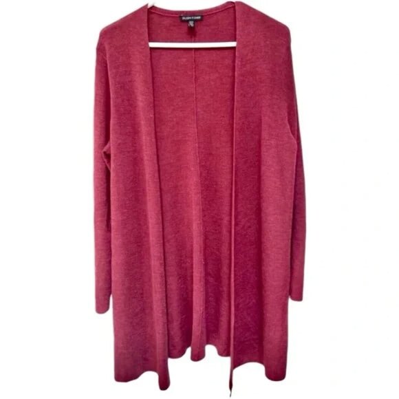 Eileen Fisher Merino Wool Open Cardigan Berry Red M - Picture 1 of 3